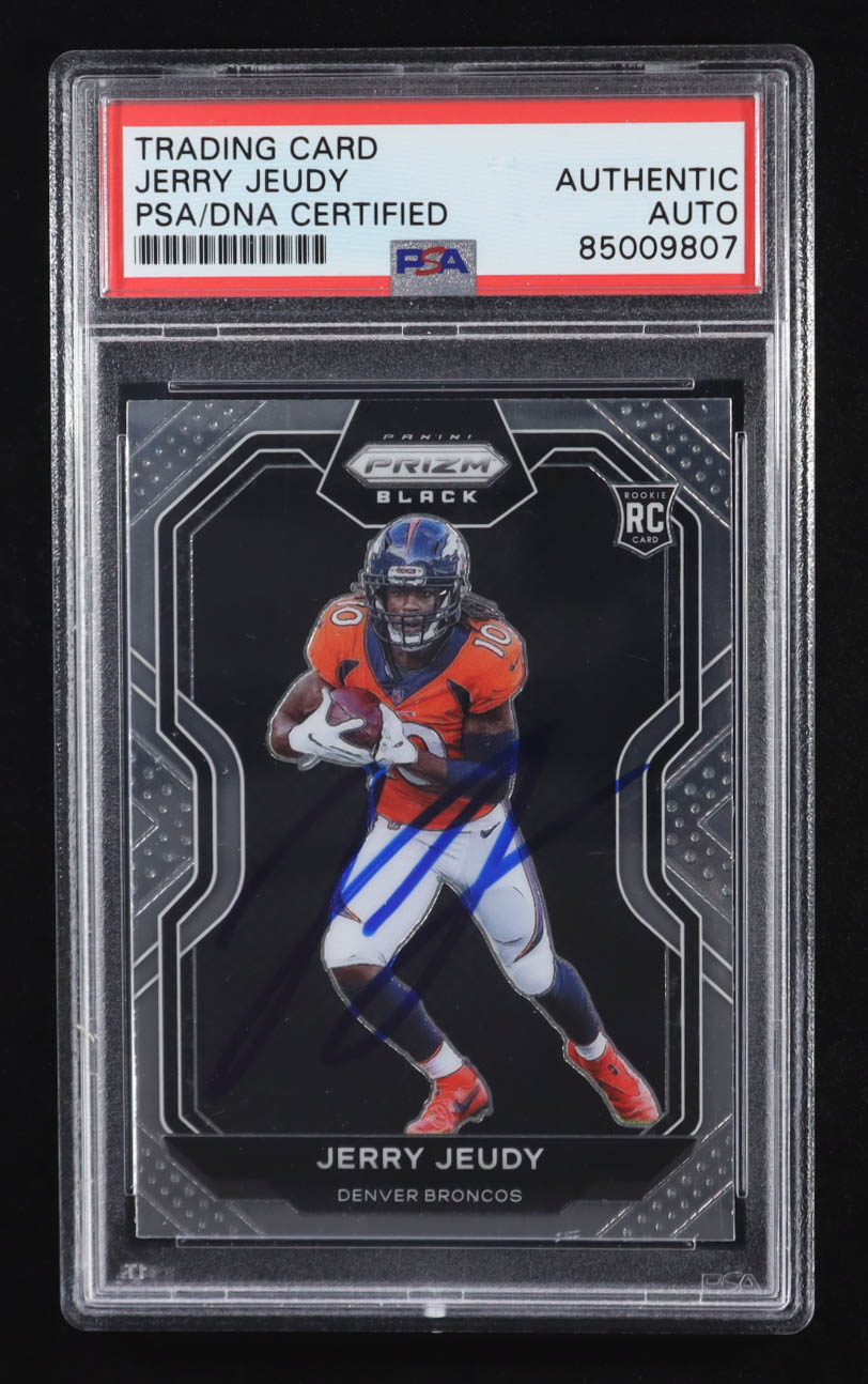 Jerry Jeudy Signed 2020 Panini Prizm Black Silver #12 RC (PSA | Auto Grade PSA Authentic) at PristineAuction.com Jerry Jeudy Signed 2020 Panini Prizm Black Silver #12 RC (PSA | Auto Grade PSA Authentic) at PristineAuction.com