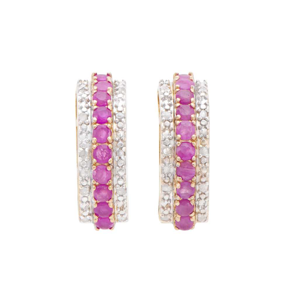 2.230 CTW Ruby & Diamond 18K Gold Plated Designer Earrings | Estimated Value $1,249 (AMG) at PristineAuction.com