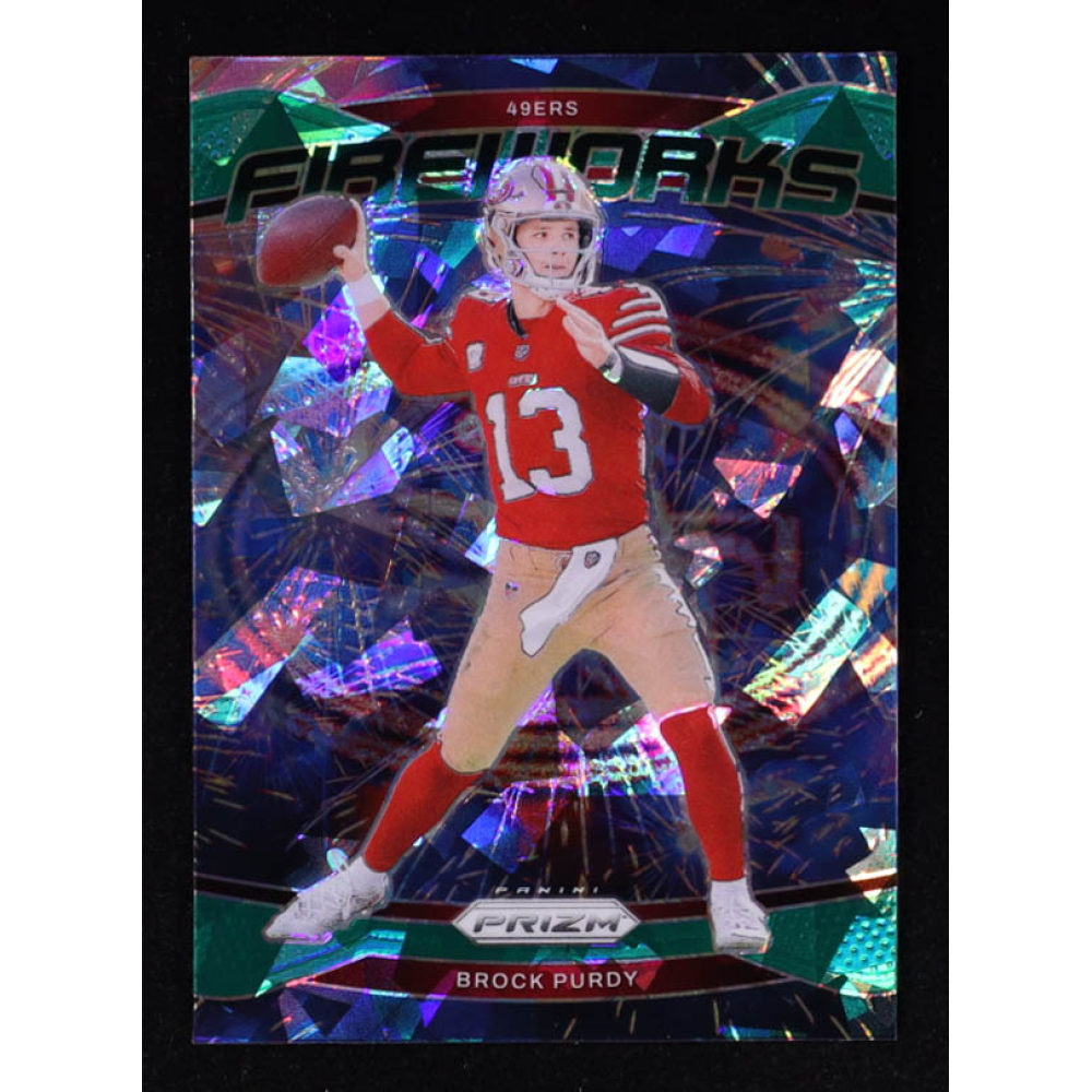 Brock Purdy 2024 Panini Prizm Fireworks Prizms Green Ice #2 at PristineAuction.com