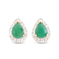 2.17 CTW Emerald & Diamond 18K Gold Plated Designer Earrings | Estimated Retail Value $1,249 (AMG) at PristineAuction.com