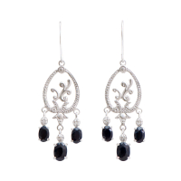 4.46 CTW Sapphire & Diamond Rhodium Plated Designer Earrings | Estimated Retail Value $1,279 (AMG) at PristineAuction.com