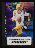 Jayden Daniels 2024 Press Pass Pre-Production Proof Diagonal Shimmer Purple RC #1/1 at PristineAuction.com