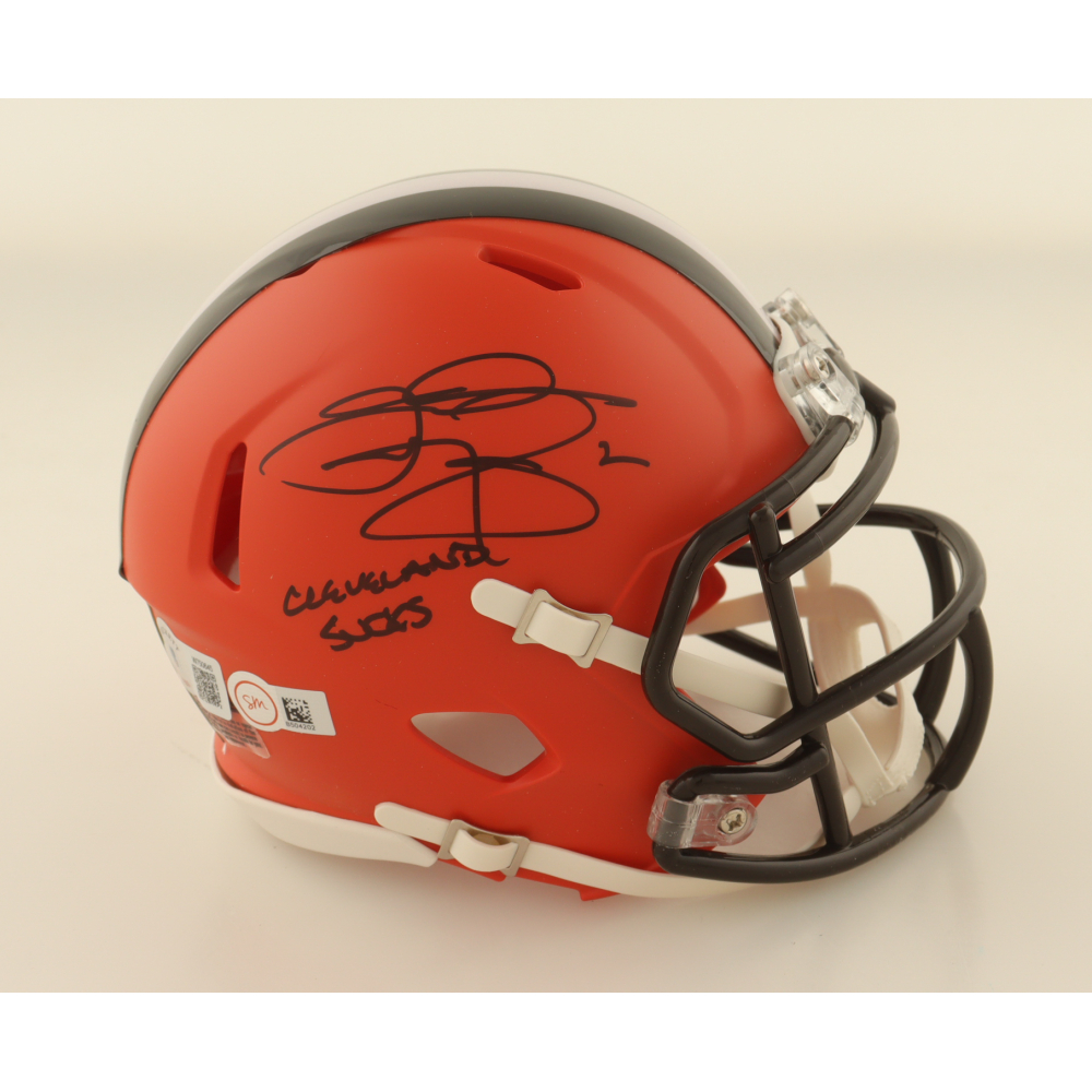 Johnny Manziel Signed Browns Speed Mini Helmet Inscribed "Cleveland Sucks" (Beckett) at PristineAuction.com