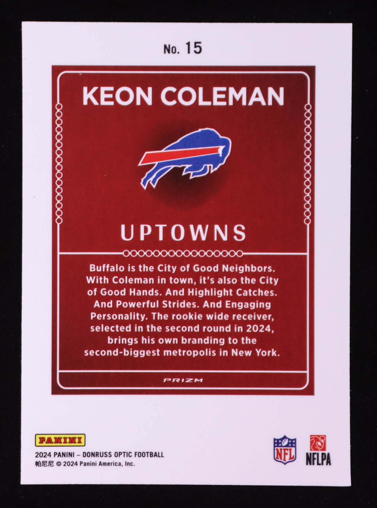 Keon Coleman 2024 Donruss Optic Uptowns #15 RC at PristineAuction.com Keon Coleman 2024 Donruss Optic Uptowns #15 RC at PristineAuction.com