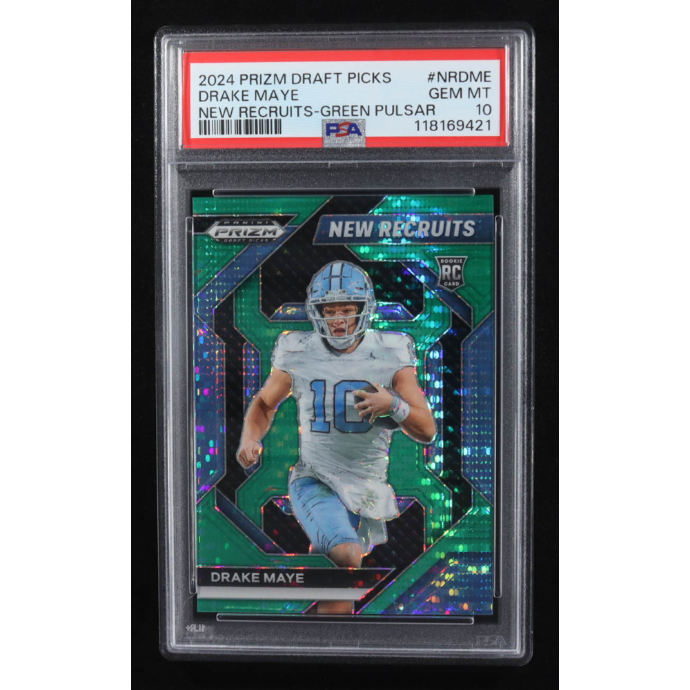 Drake Maye 2024 Panini Prizm Draft Picks New Recruits Green Pulsar #7 #22/25 RC (PSA 10) at PristineAuction.com
