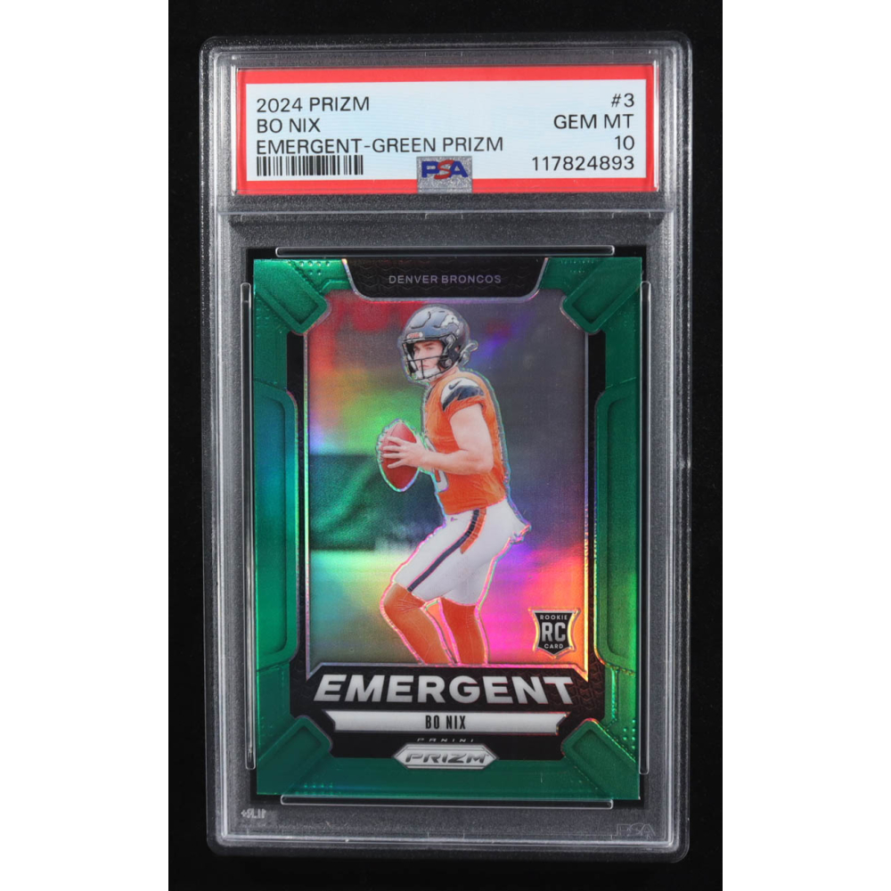 Bo Nix 2024 Panini Prizm Emergent Green #3 RC (PSA 10) at PristineAuction.com