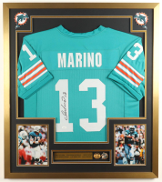 Dan Marino Signed Custom Framed Jersey Display with Retirement Emblem & HOF Induction Pin (JSA) at PristineAuction.com