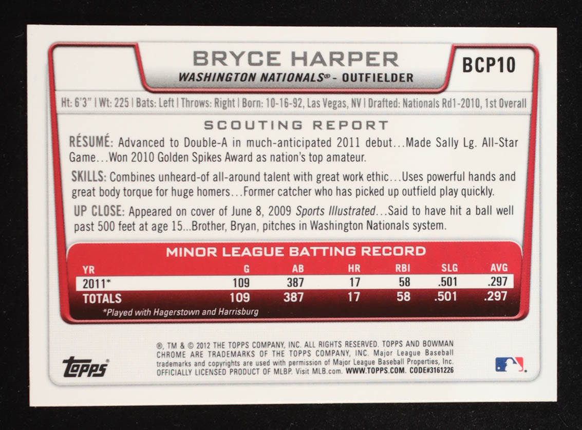 Bryce Harper 2012 Bowman Chrome Prospects #BCP10 RC at PristineAuction.com Bryce Harper 2012 Bowman Chrome Prospects #BCP10 RC at PristineAuction.com