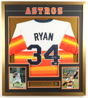 Nolan Ryan Signed Custom Framed Jersey Display with 1999 HOF Induction Pin & Astros Logo Patch (PSA) at PristineAuction.com