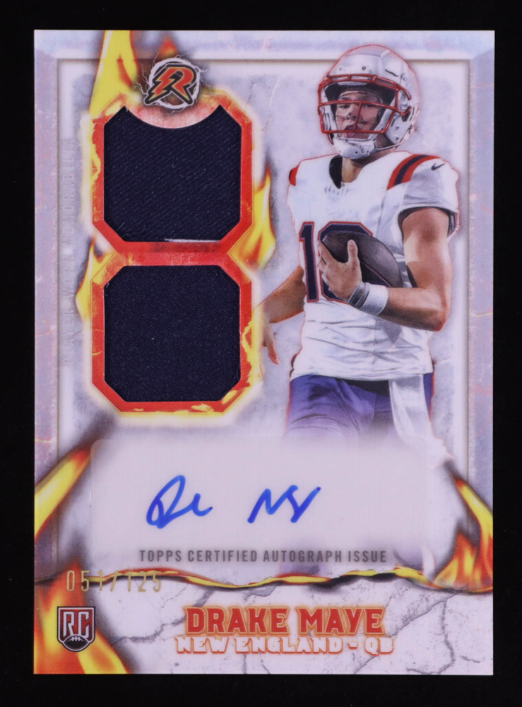 Drake Maye 2024 Topps Resurgence Ignite Rookie Patch Autographs White Surge #IPADM RC #51/125