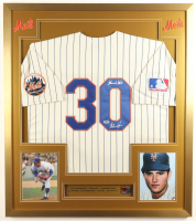 Nolan Ryan Signed Custom Framed Jersey Display with Official 1969 World Series Pin & (2) Vintage Mets Logo Patches Inscribed "Miracle Mets" (PSA) at PristineAuction.com