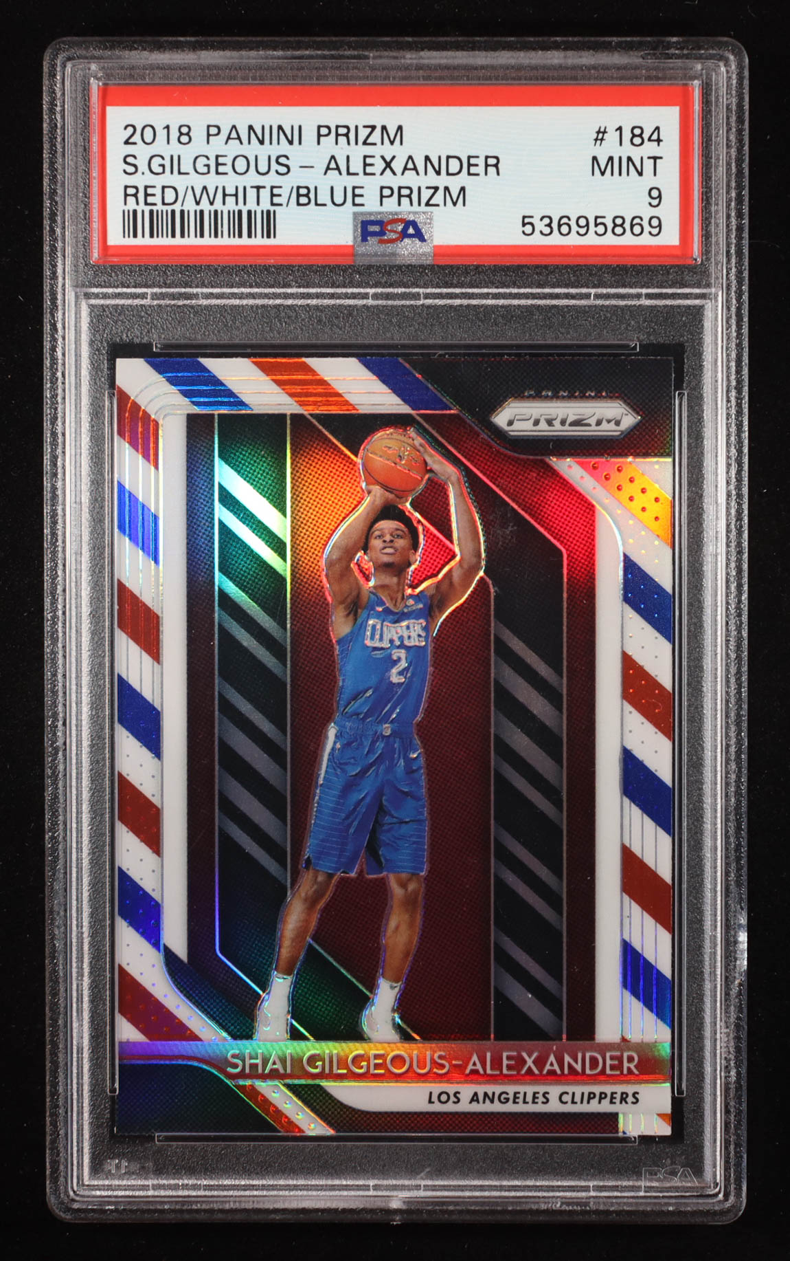 Shai Gilgeous-Alexander 2018-19 Panini Prizm Prizms Red White and Blue #184 RC (PSA 9) at PristineAuction.com Shai Gilgeous-Alexander 2018-19 Panini Prizm Prizms Red White and Blue #184 RC (PSA 9) at PristineAuction.com