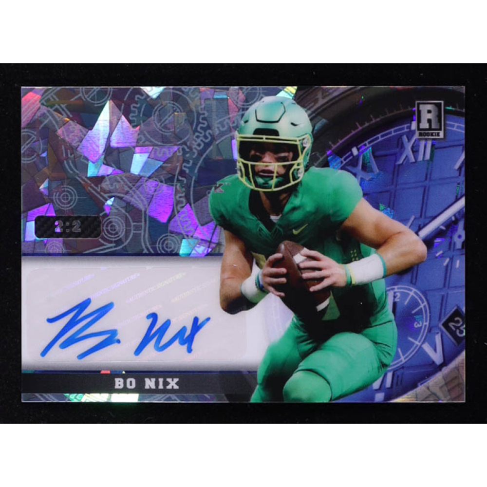 Bo Nix 2023 Wild Card QB1 On The Clock Autographs Silver Blue Crystal #OCW-BN2A #2/2 RC at PristineAuction.com