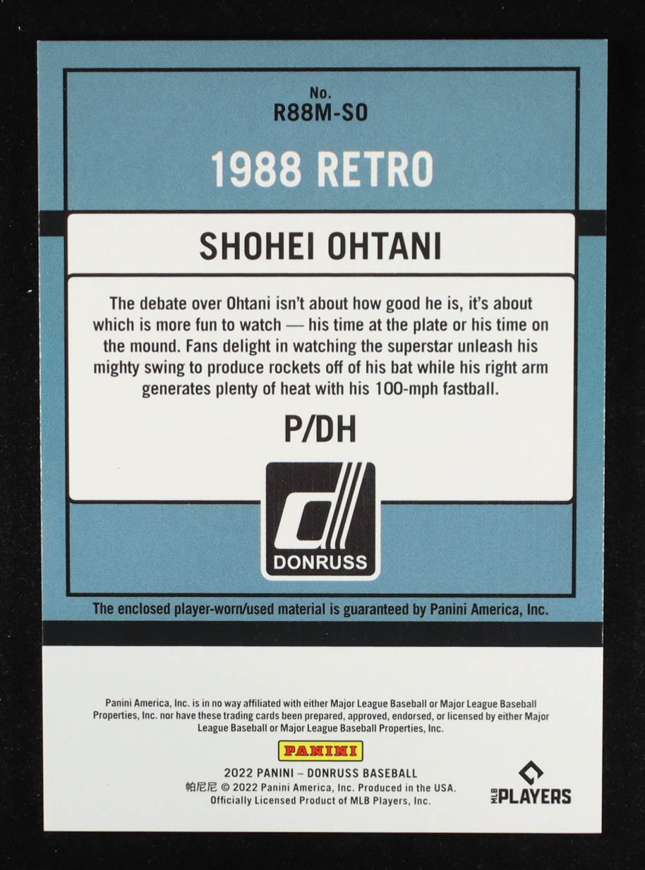 Shohei Ohtani 2022 Donruss Retro '88 Materials #18 at PristineAuction.com Shohei Ohtani 2022 Donruss Retro '88 Materials #18 at PristineAuction.com