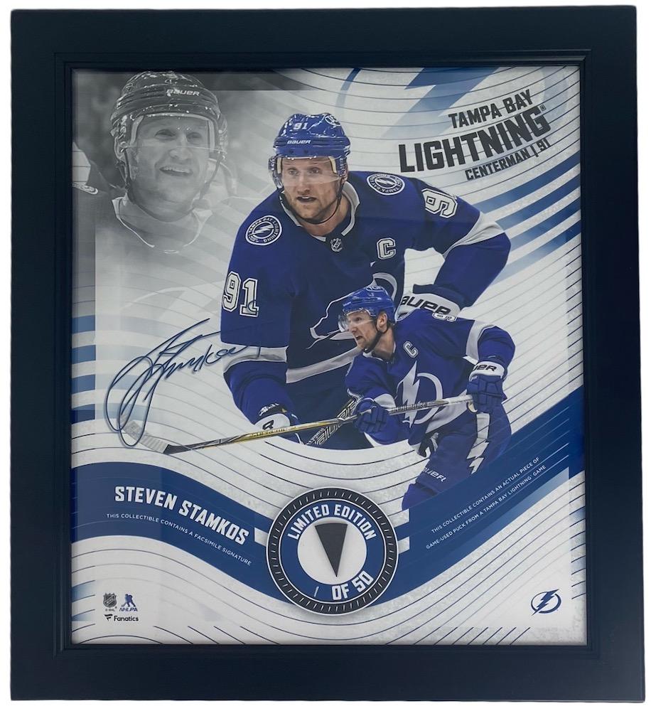 Steven Stamkos LE Lightning Custom Framed Photo Display with Game-Used Hockey Puck Piece (Fanatics) at PristineAuction.com Steven Stamkos LE Lightning Custom Framed Photo Display with Game-Used Hockey Puck Piece (Fanatics) at PristineAuction.com