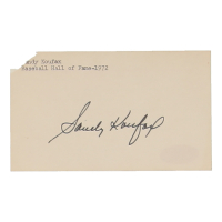Sandy Koufax Signed Dodgers 1972 Hall of Fame 3x5 Index Card with Photo (JSA) at PristineAuction.com