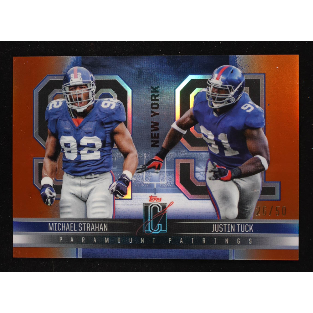 Justin Tuck / Michael Strahan 2024 Topps Signature Class Paramount Pairings Orange #PP-6 #26/50 at PristineAuction.com