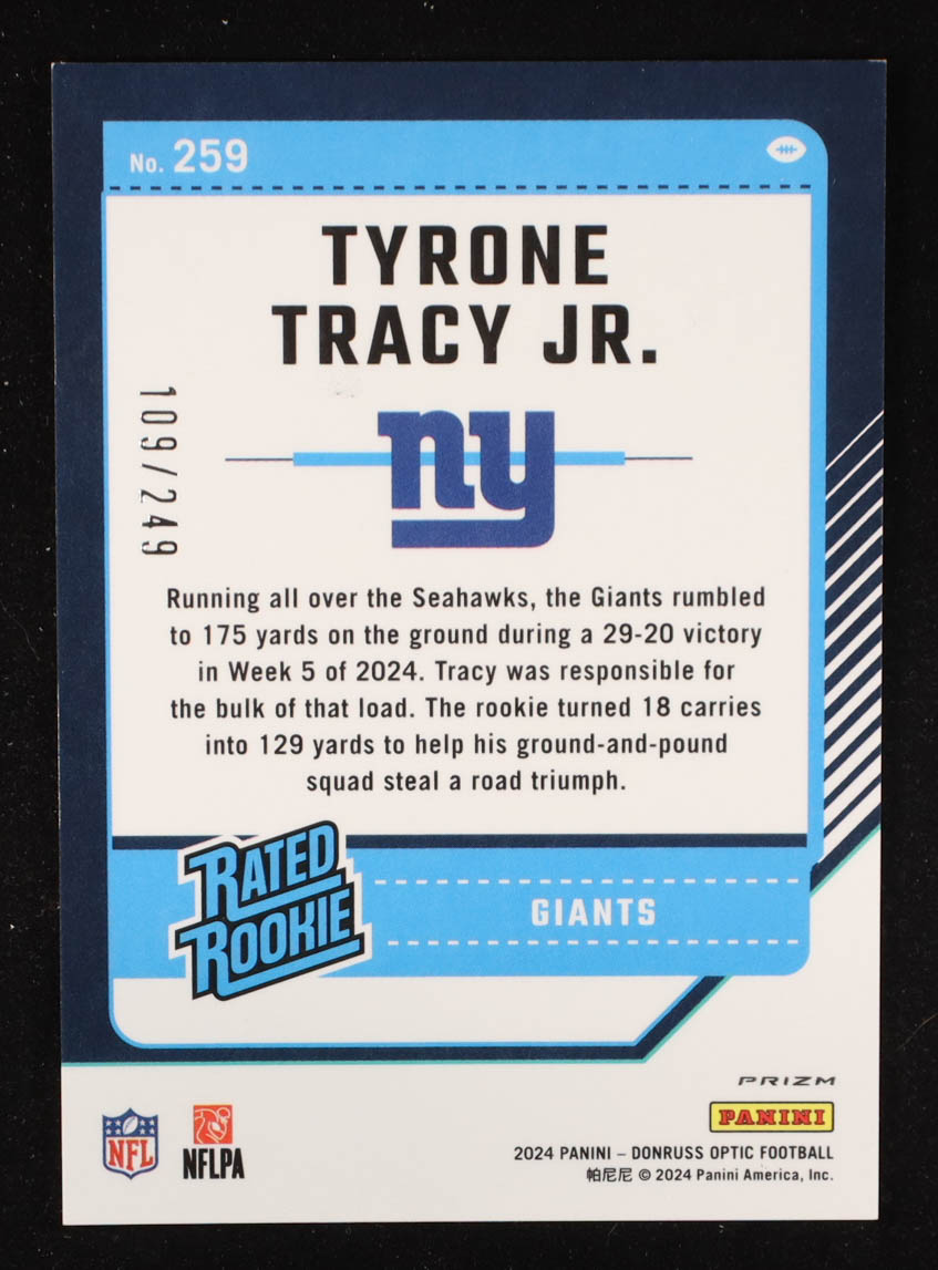 Tyrone Tracy Jr. 2024 Donruss Optic Orange #259 RR RC #109/249 at PristineAuction.com Tyrone Tracy Jr. 2024 Donruss Optic Orange #259 RR RC #109/249 at PristineAuction.com