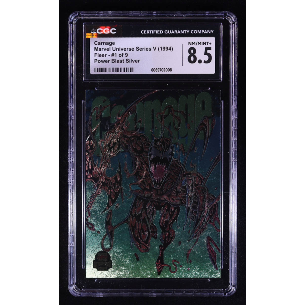 Carnage 1994 Fleer Marvel Universe V Power Blast Silver #1 (CGC 8.5) at PristineAuction.com