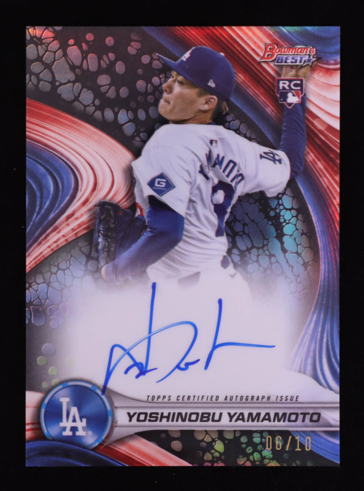 Yoshinobu Yamamoto 2024 Bowman's Best Best of '24 Autographs Black Refractors #B24YY RC #06/10