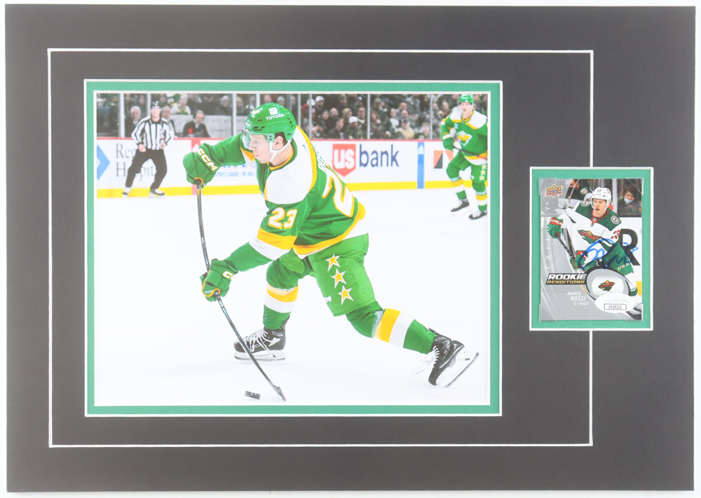 Marco Rossi Signed Wild 12x17 Custom Matted 2022-23 Upper Deck Trilogy #RR-2 RC Trading Card Display (JSA) at PristineAuction.com Marco Rossi Signed Wild 12x17 Custom Matted 2022-23 Upper Deck Trilogy #RR-2 RC Trading Card Display (JSA) at PristineAuction.com