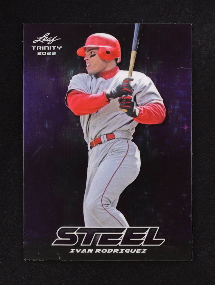 Ivan Rodriguez 2023 Leaf Trinity Mega Box Steel Stars and Dots Purple #S36 #37/49 at PristineAuction.com Ivan Rodriguez 2023 Leaf Trinity Mega Box Steel Stars and Dots Purple #S36 #37/49 at PristineAuction.com