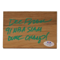 Dee Brown Signed 3.5x5 Wood Floor Piece Inscribed "91 NBA Slam Dunk Champ!" (PSA) at PristineAuction.com
