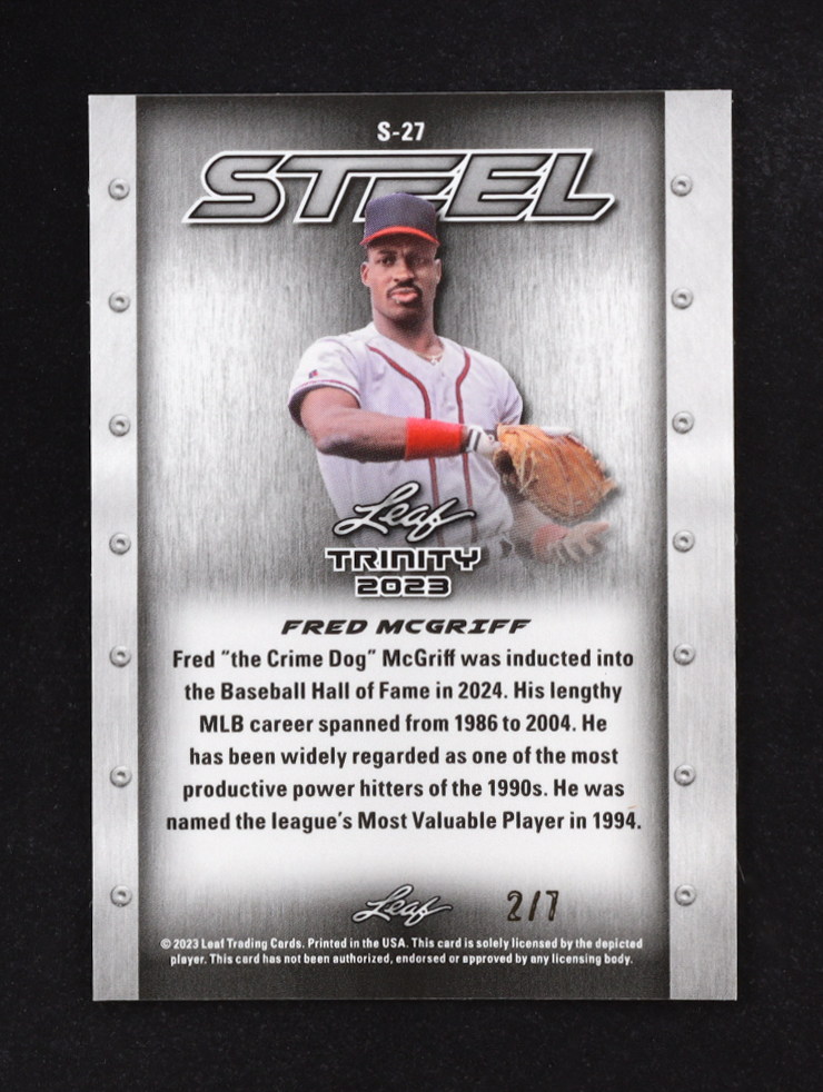 Fred McGriff 2023 Leaf Trinity Mega Box Steel Carbon Shimmer Pink #S27 #2/7 at PristineAuction.com Fred McGriff 2023 Leaf Trinity Mega Box Steel Carbon Shimmer Pink #S27 #2/7 at PristineAuction.com