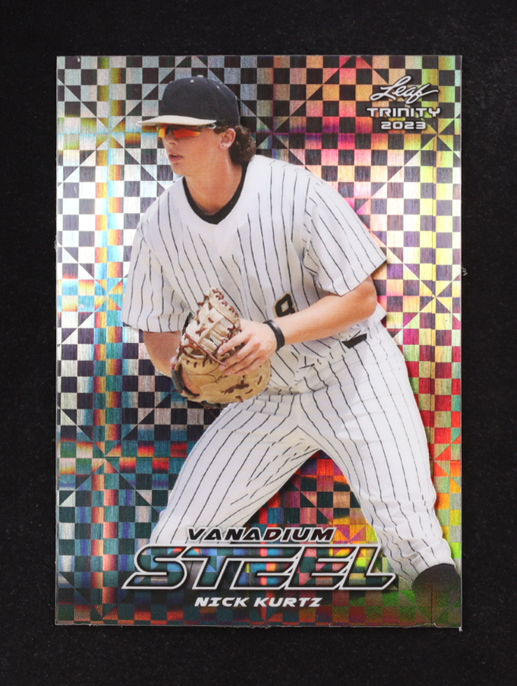 Nick Kurtz 2023 Leaf Trinity Mega Box Steel Vanadium Checkerboard #S51 #4/10 RC at PristineAuction.com Nick Kurtz 2023 Leaf Trinity Mega Box Steel Vanadium Checkerboard #S51 #4/10 RC at PristineAuction.com