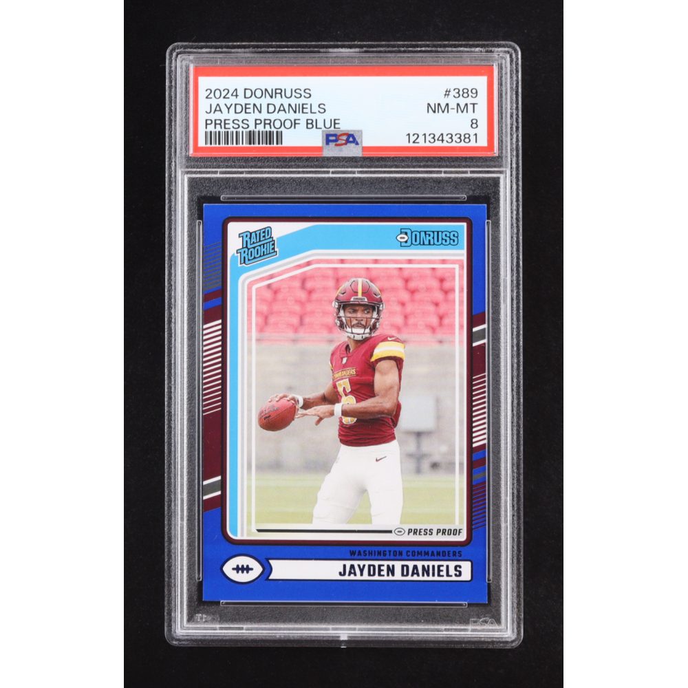 Jayden Daniels 2024 Donruss Press Proof Blue #389 RC (PSA 8) at PristineAuction.com