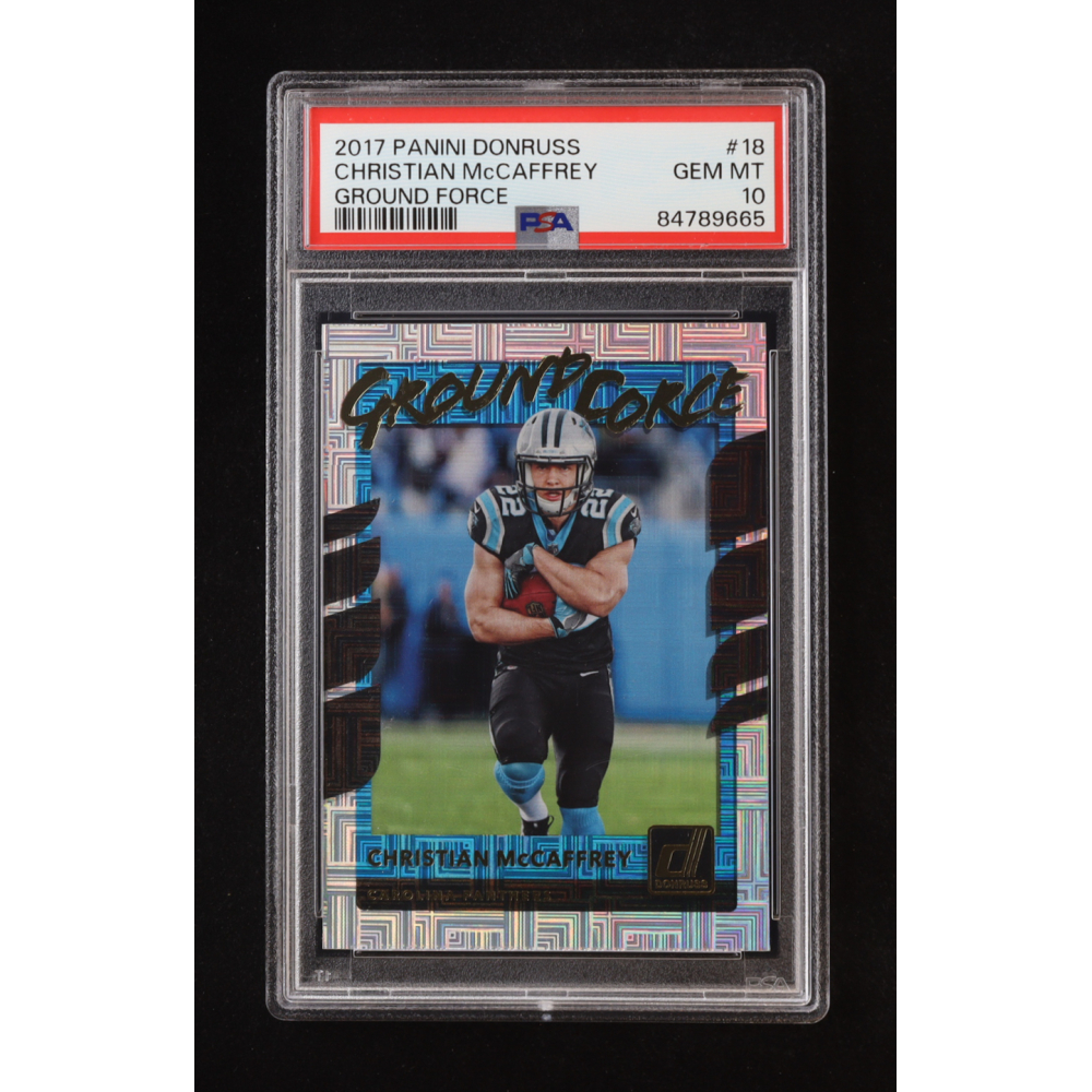 Christian McCaffrey 2017 Panini Donruss Ground Force #18 RC (PSA 10) at PristineAuction.com