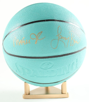 Larry Bird & Magic Johnson Signed Tiffany & Co. x Spalding Basketball with All Wood Stand (Beckett & PSA) at PristineAuction.com