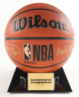 Larry Bird & Magic Johnson Signed NBA Basketball with Display Stand (PSA & Beckett) at PristineAuction.com