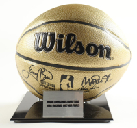 Larry Bird & Magic Johnson Signed NBA Basketball With Display Stand (PSA & Beckett) at PristineAuction.com
