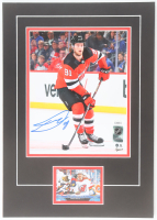 Dawson Mercer Signed Devils 12x17 Custom Matted Photo Display with 2023-24 Upper Deck Series 2 - UD Canvas #C169 Trading Card (JSA) at PristineAuction.com