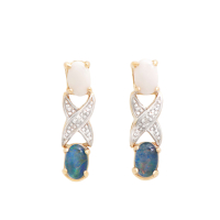 1.04 CTW Opal & Diamond 18K Gold Plated Designer Earrings | Estimated Retail Value $1,219 (AMG) at PristineAuction.com