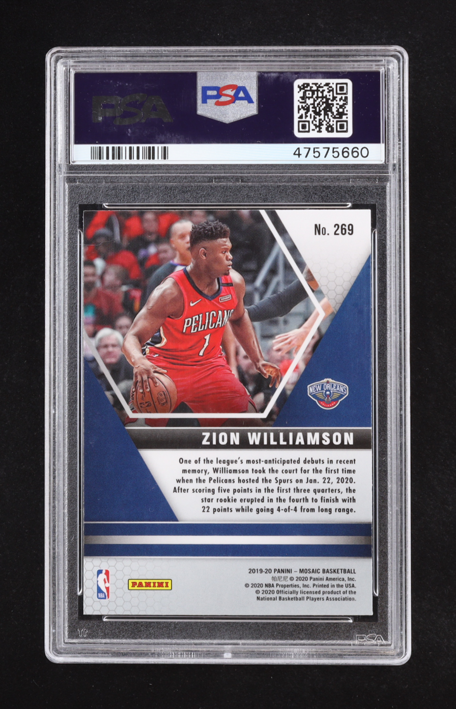 Zion Williamson 2019 Panini Mosaic Debut #269 RC (PSA 10) at PristineAuction.com Zion Williamson 2019 Panini Mosaic Debut #269 RC (PSA 10) at PristineAuction.com