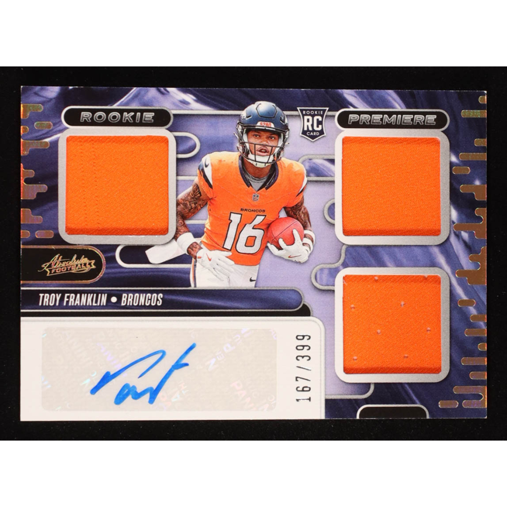Troy Franklin 2024 Absolute Rookie Premiere Materials Autographs #30 RC #167/399 at PristineAuction.com Troy Franklin 2024 Absolute Rookie Premiere Materials Autographs #30 RC #167/399 at PristineAuction.com