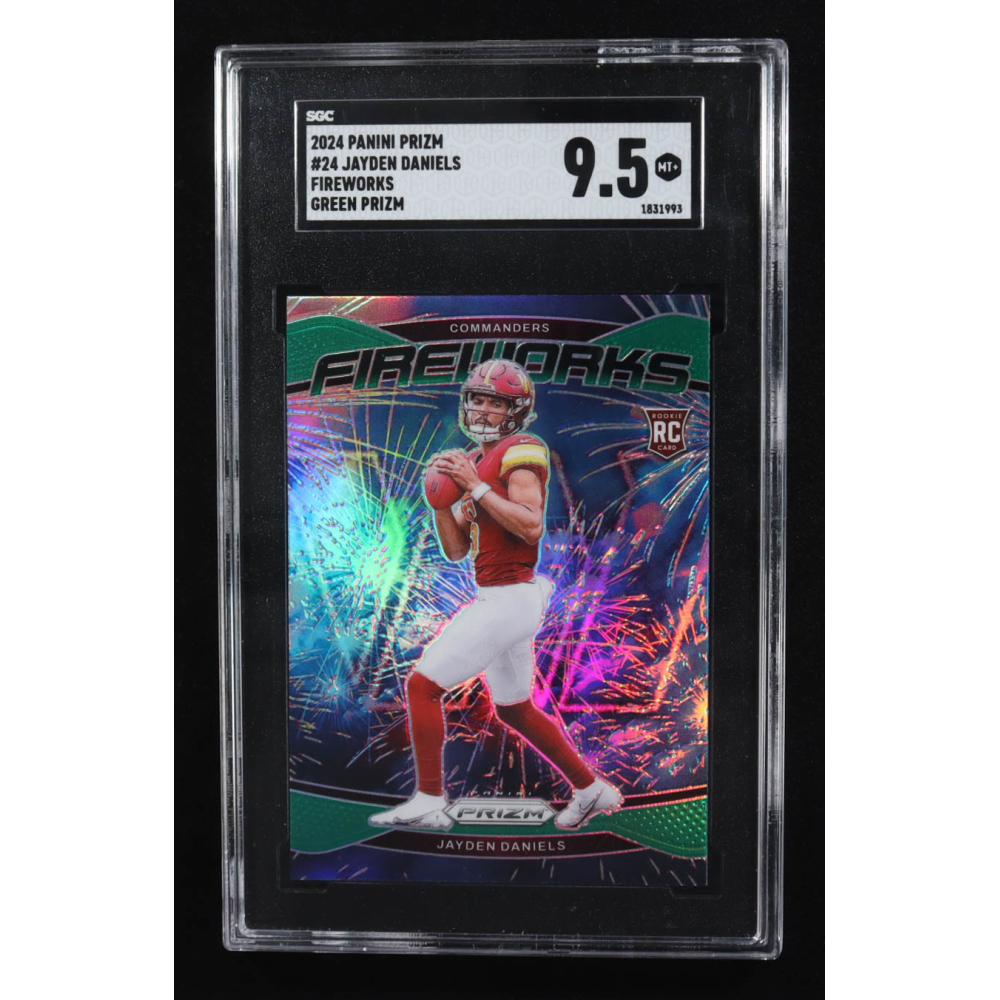 Jayden Daniels 2024 Panini Prizm Fireworks Green Prizm #24 RC (SGC 9.5) at PristineAuction.com