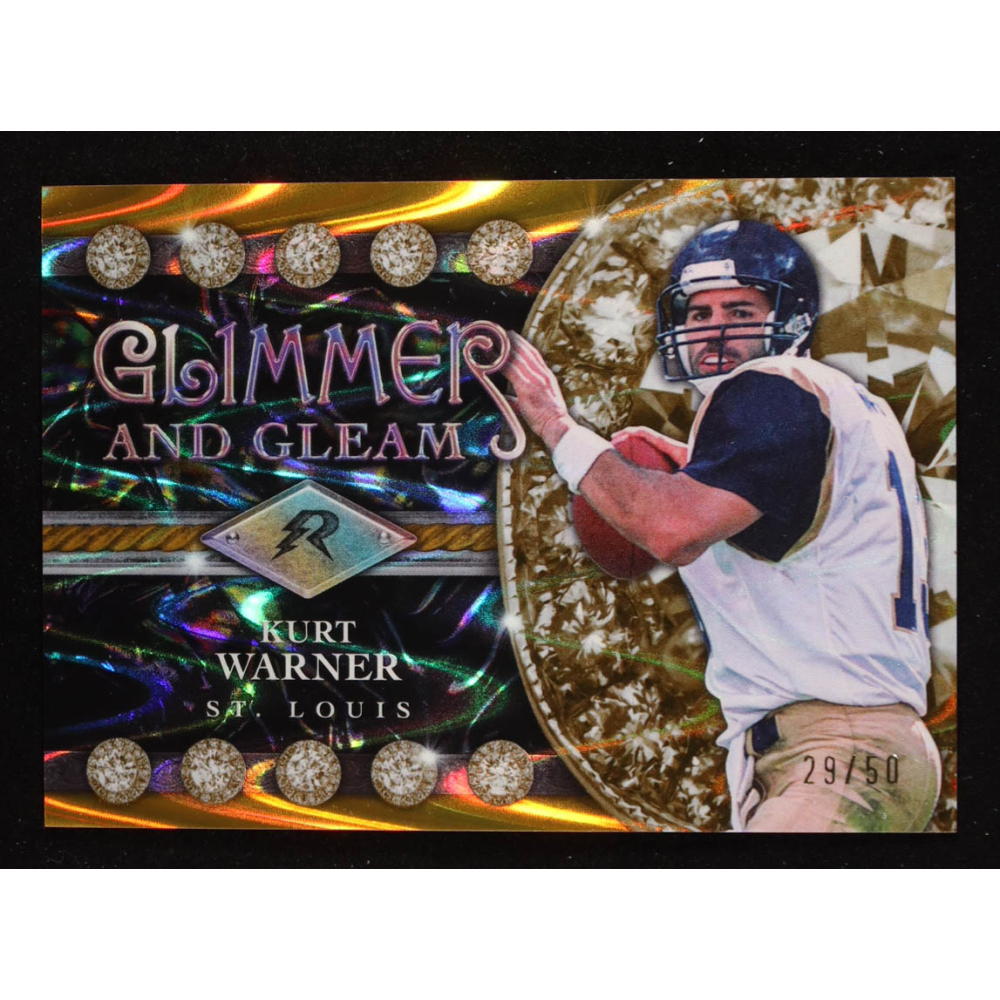 Kurt Warner 2024 Topps Resurgence Glimmer and Gleam Gold Power Surge #GG6 #29/50 at PristineAuction.com