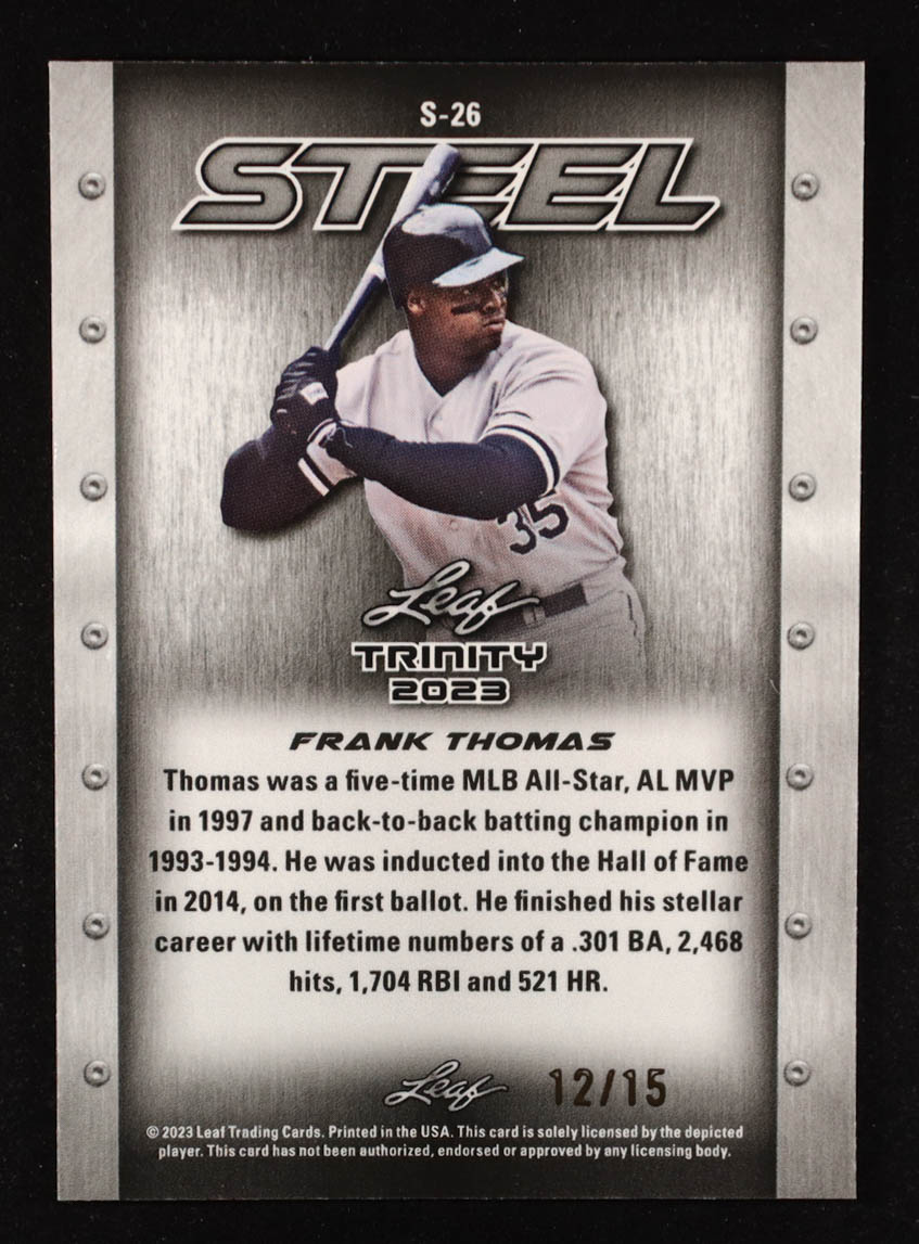 Frank Thomas 2023 Leaf Trinity Mega Box Steel Lazer Orange #S26 #12/15 at PristineAuction.com Frank Thomas 2023 Leaf Trinity Mega Box Steel Lazer Orange #S26 #12/15 at PristineAuction.com