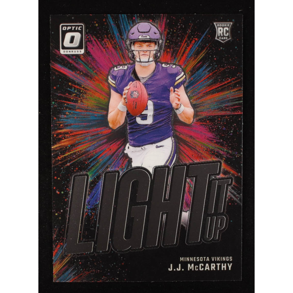 JJ McCarthy 2024 Donruss Optic Light it Up #2 RC at PristineAuction.com JJ McCarthy 2024 Donruss Optic Light it Up #2 RC at PristineAuction.com