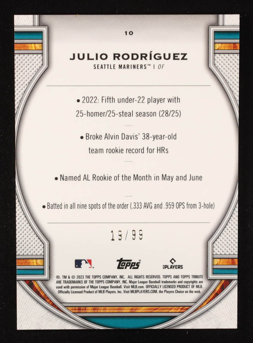 Julio Rodriguez 2023 Topps Tribute Green #10 #19/99 at PristineAuction.com Julio Rodriguez 2023 Topps Tribute Green #10 #19/99 at PristineAuction.com
