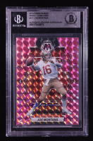 Joe Montana Signed Sticker on 2023 Panini Mosaic Mosaic Camo Pink #217 (BGS) at PristineAuction.com