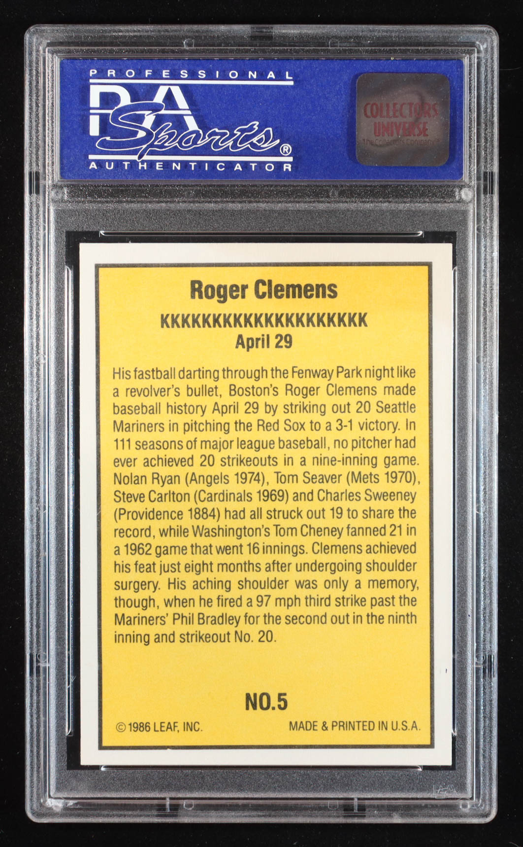 Roger Clemens 1986 Donruss Highlights #5 (PSA 9) at PristineAuction.com Roger Clemens 1986 Donruss Highlights #5 (PSA 9) at PristineAuction.com