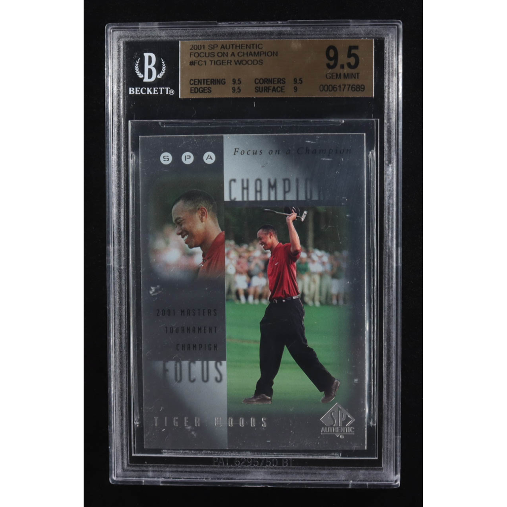 Tiger Woods 2001 SP Authentic Focus on a Champion #FC1 RC (BGS 9.5) at PristineAuction.com