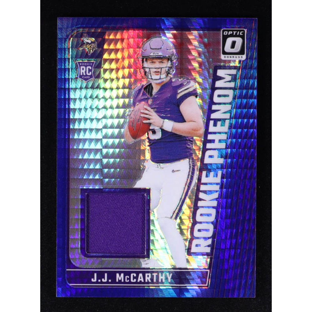 J.J. McCarthy 2024 Donruss Optic Rookie Phenoms Blue Hyper #13 RC at PristineAuction.com