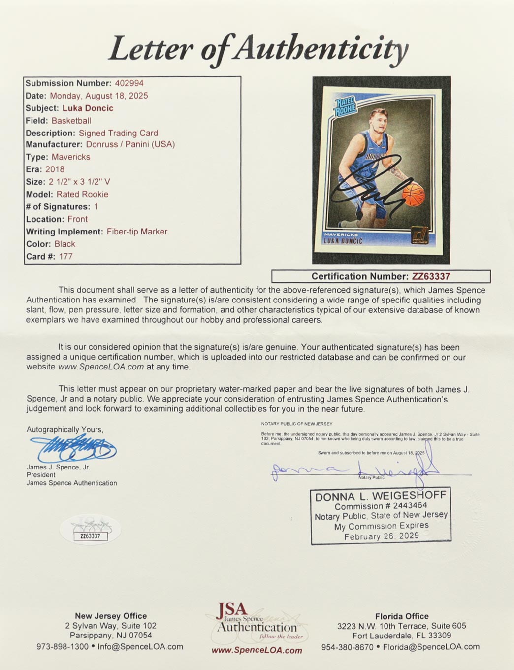 Luka Doncic Signed 2018-19 Donruss Optic #177 RR RC (JSA) at PristineAuction.com Luka Doncic Signed 2018-19 Donruss Optic #177 RR RC (JSA) at PristineAuction.com