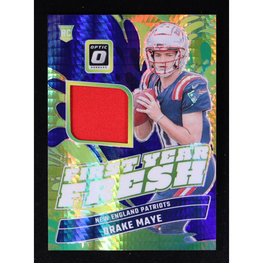 Drake Maye 2024 Donruss Optic First Year Fresh Jerseys Blue Hyper #12 RC at PristineAuction.com