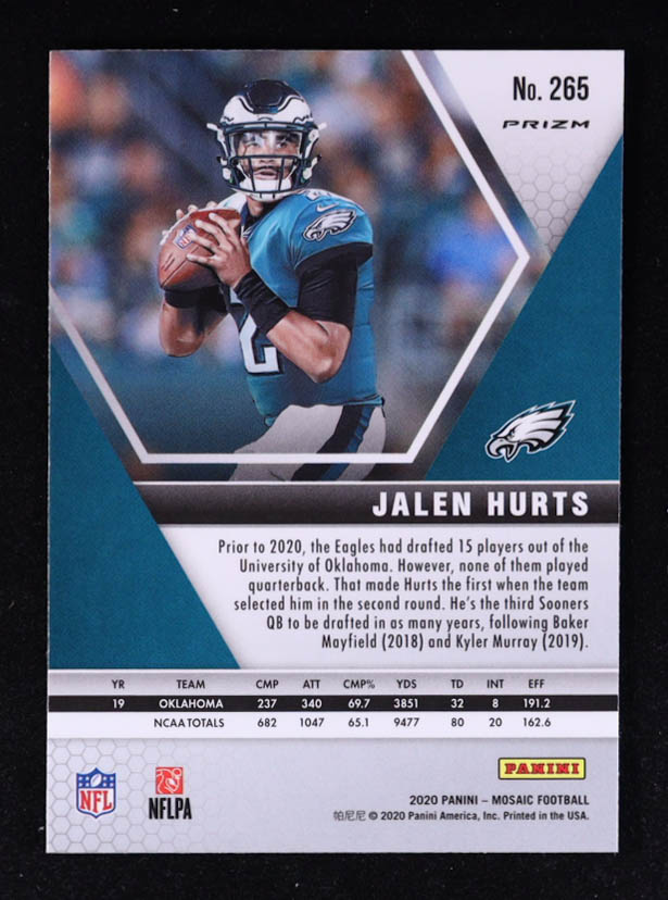 Jalen Hurts 2020 Panini Mosaic Mosaic Camo Pink #265 RC at PristineAuction.com Jalen Hurts 2020 Panini Mosaic Mosaic Camo Pink #265 RC at PristineAuction.com